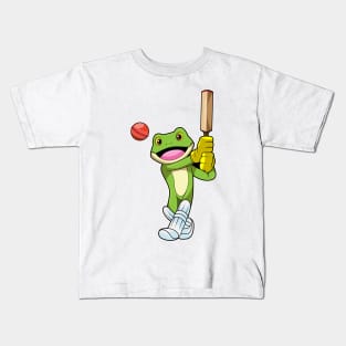Frog at Cricket with Cricket bat Kids T-Shirt